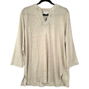 NWT Chico's LINEN Embellished Tunic Size 2 Large Shimmery beaded Resort Vacation